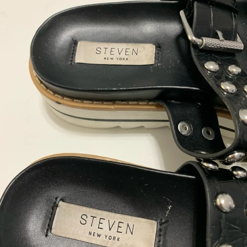 Steven Black Embossed Studded Platform Sandals